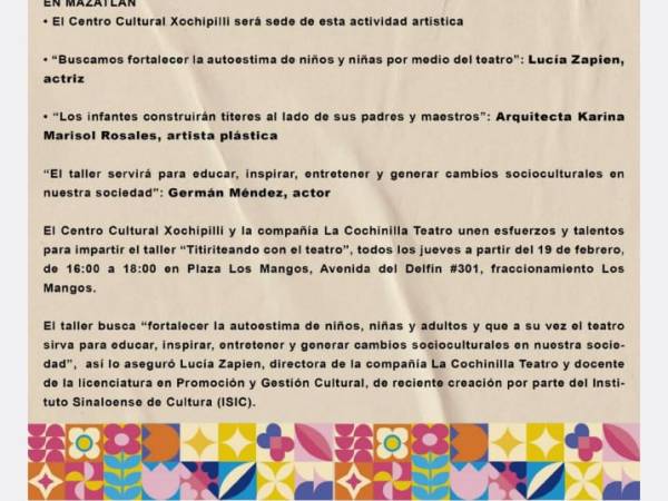 CONVOCAN AL TALLER “TITIRITEANDO CON EL TEATRO”EN MAZATLÁN