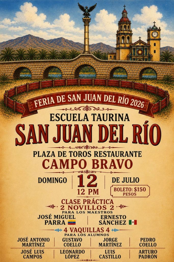 Escuela Taurina San Juan del Río, Querétaro, anuncia clase práctica en su Feria