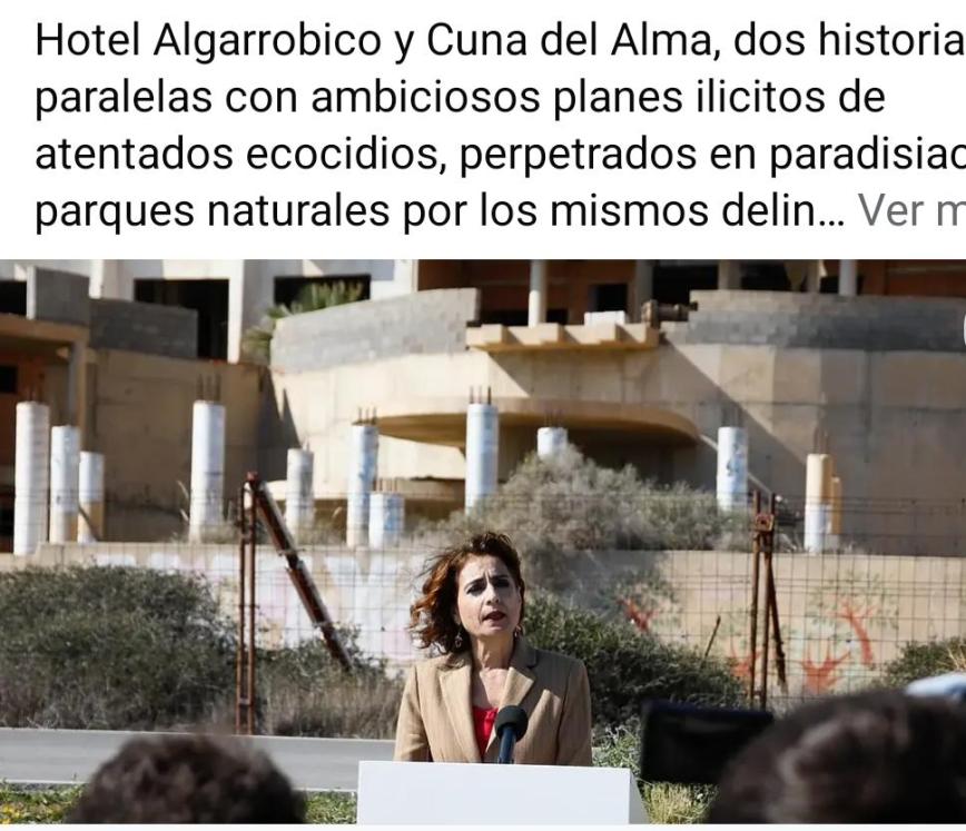 Hotel Algarrobico y Cuna del Alma, dos historias paralelas con ambiciosos planes ilicitos de atentados ecocidios, perpetrados en paradisiacos parques naturales por los mismos delincuentes politicos del PSOE (Partido Socialista Obrero Español), facilmente sobornables por codiciosos empresarios, cuyos mangantes gobernantes ejercen por municipios playeros de Carboneras y Adeje