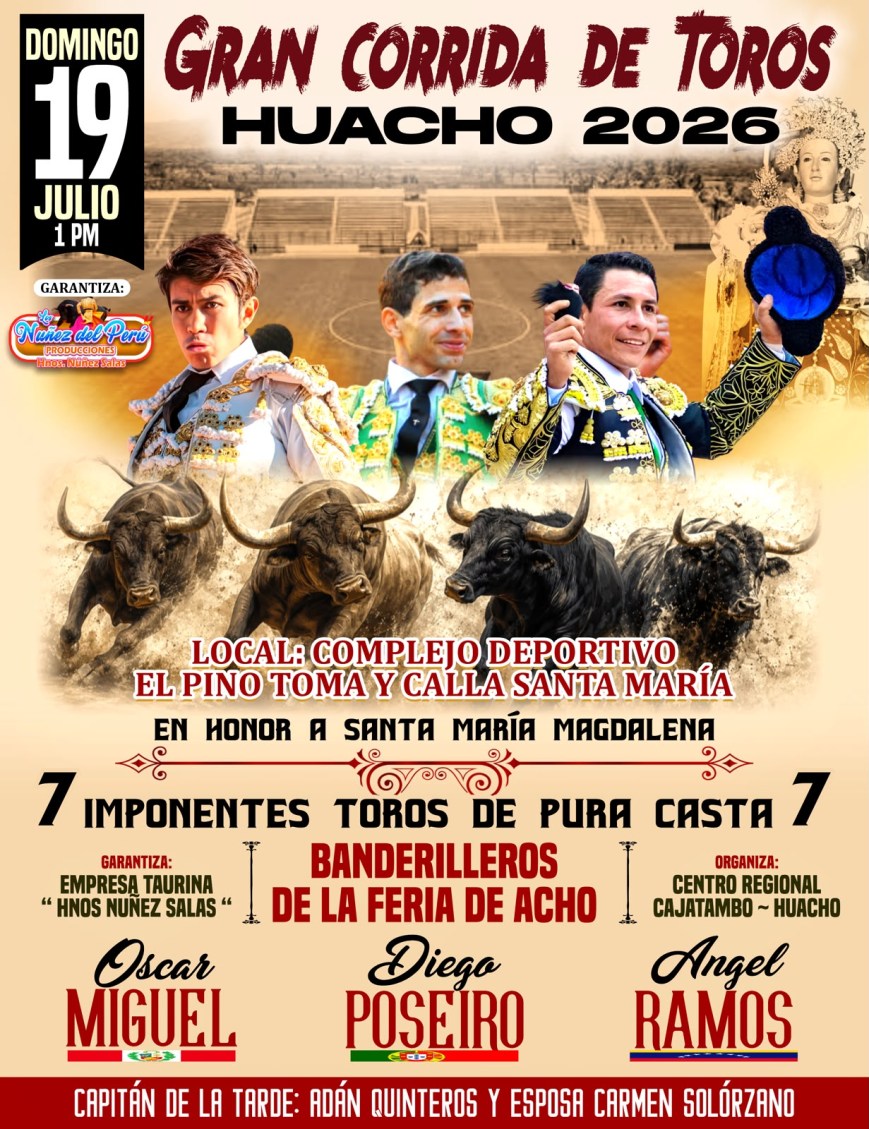 Ángel Ramos torea en honor a Santa María Magdalena en Huacho, Perú