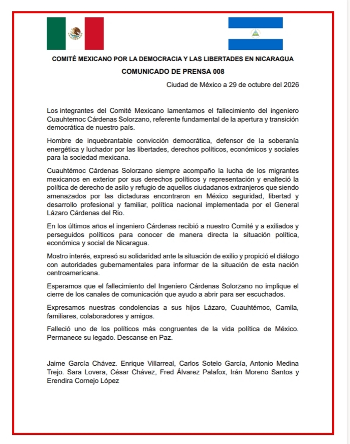 COMITE MEXICANO POR LAS LIBERTADES Y LA DEMOCRACIA EN NICARAGUA